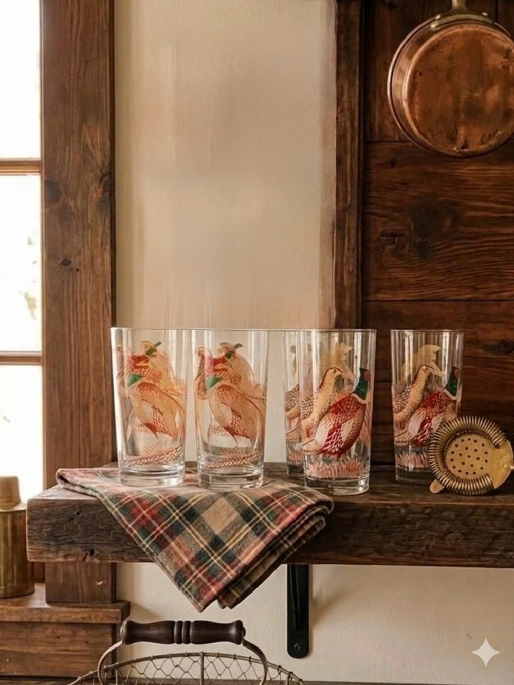 6 x REIMS France Vintage Pheasant Glasses High Ball Wild Game Birds